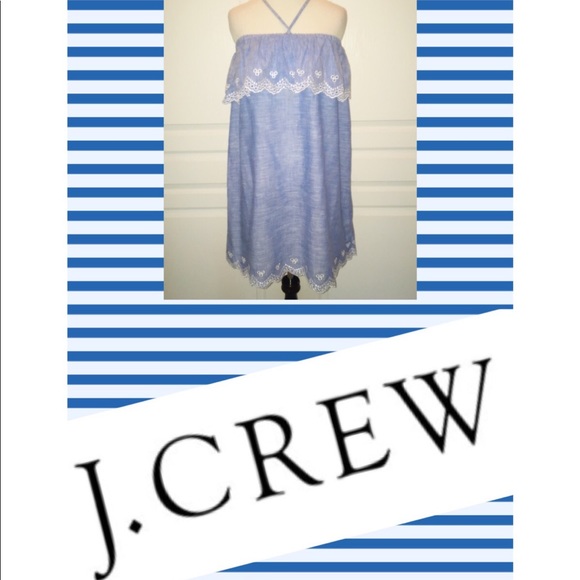 J Crew Chambray Blue Eyelet Ruffle Dress M - Picture 1 of 6